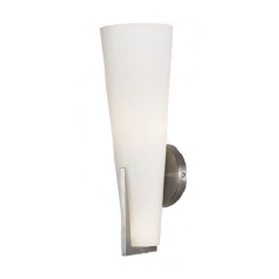LLW193D, W193D, Wall Sconce, Wall, Sconce, Decorative, Modern, Cone, Satin Nickel, UNV, Universal, Damp, Opal Glass, Opal,decorative indoor,DECORATIVE, INDOOR, DECORATIVE INDOOR, CURVED, VANITY, WALL